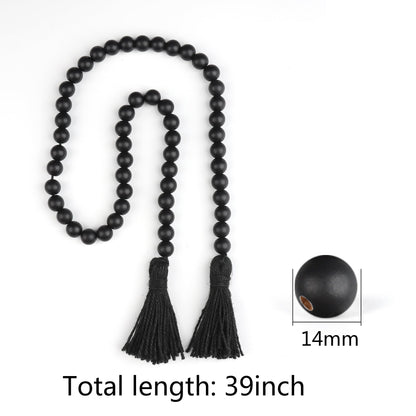 RAMIRABI Wood Beads Garland with Tassels Farmhouse Beads Rustic Prayer Beads Boho Beads for Boho Home Decor,Wall Hanging Decoration (Black)