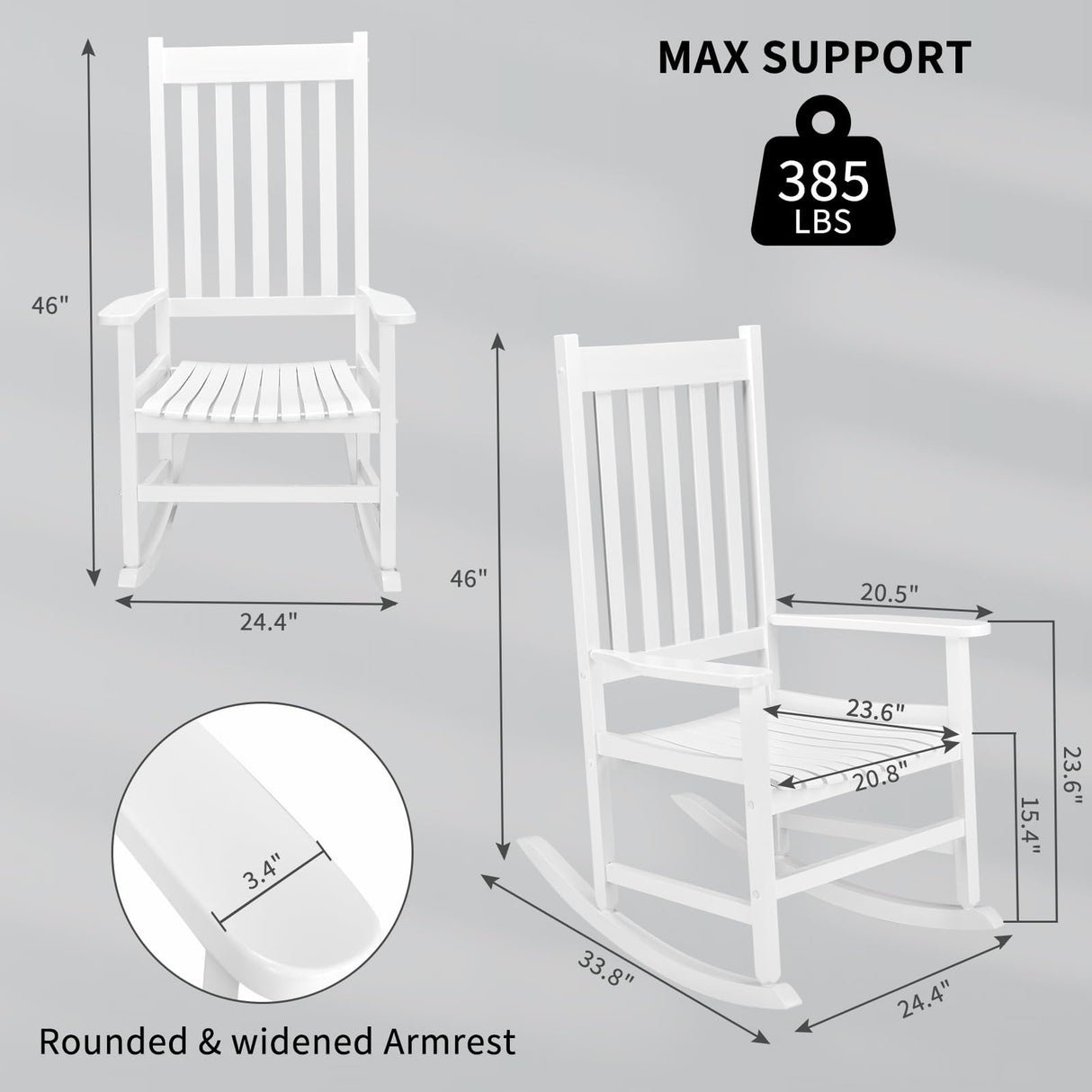 Outvita Outdoor Rocking Chair, Solid Wood High Back Rocker, All Weather Lounge Chair for Porch Patio Fire Pit Garden Backyard Deck Indoor, White Outvita