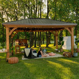 Backyard Discovery Barrington 16 ft. x 12 ft. Hip Roof Cedar Wood Gazebo Pavilion, Shade, Rain, Hard Top Steel Metal Roof, All Weather Protected, Wind Resistant up to 100 mph, Holds up to 7800 lbs Backyard Discovery