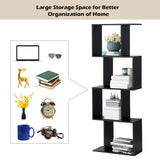 Giantex Modern S-Shaped 4-Tier Bookshelf - Stylish Free-Standing Storage Rack in Black Giantex