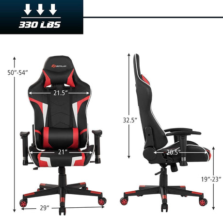 CHEFJOY Massage Gaming Chair, High Back Office Computer Chair with Headrest and Lumbar Support, Racing Style Reclining Swiveling Game Chair for Home Office (Red) CHEFJOY