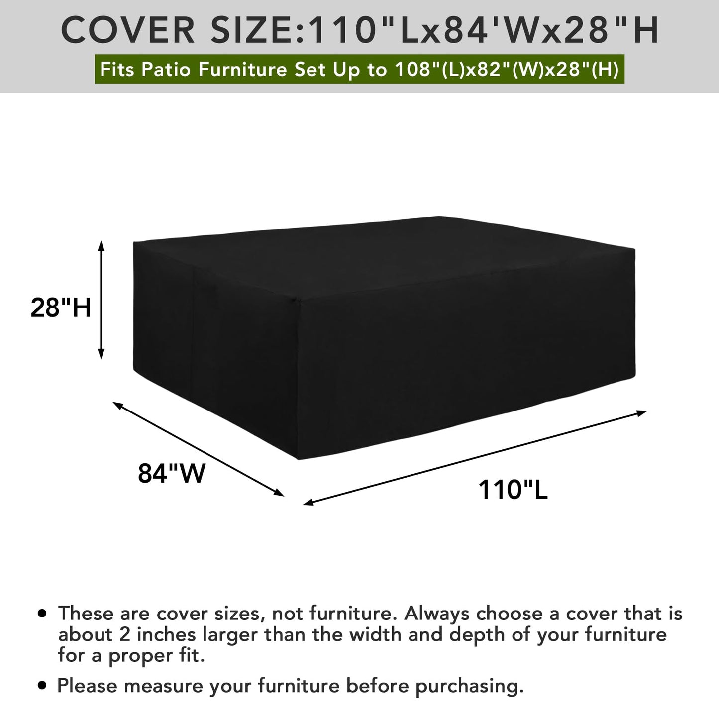 Easy-Going 600D Heavy Duty Patio Furniture Cover, Outdoor Rectangular Table and Chair Set Cover, Waterproof Outdoor Sectional Set Cover (110"L x 84"W x 28"H, Black) - WoodArtSupply