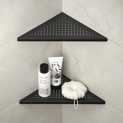 Bernkot Corner Shower Shelves, 10" Matte Black 304 Stainless Steel Recessed Shelf for Bathroom, Grout in Shelf for Tiled Wall 2 Pack