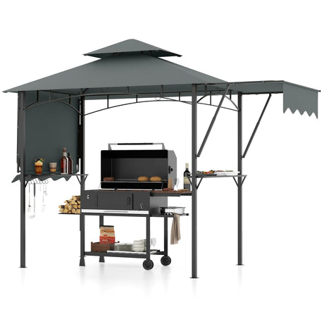Tangkula 13x5 Ft Grill Gazebo with Dual Side Awnings, 2-Tier Barbecue Gazebo with 2 Shelves, 7 Hooks, Adjustable Shadow, Outdoor Grill Canopy for Backyard Garden Poolside (Grey) Tangkula
