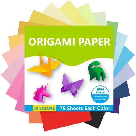 Umikk 1500 Sheets Origami Paper 6x6 inch Square, 20 Vivid Colors Origami Kit for Kids Ages 8-12, Double Sided Same Color Origami Papers for School, Arts and Crafts Projects Umikk