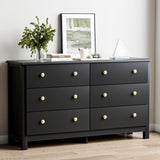 HOUROM Black Dresser, Modern 6 Drawer Double Dresser for Bedroom with Gold Knobs, Adults & Kids Wide Dressers & Chests of Drawers for Hallway, Entryway HOUROM