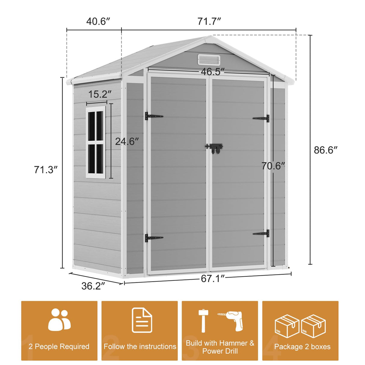 Outdoor Resin Storage Shed 6x3 FT Waterproof Sheds Kit with Floor Window Lockable Door Included, Outside Plastic Sheds for Backyard Garden Patio Lawn Tools WELYAS