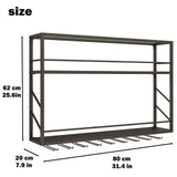 Woskar Wall Mounted Wine Rack 2 Tier, Metal Bar Liquor Shelves and Glass Holder,Wall Bar Shelf Wine Display Storage Holder for Home Bar, Dining Room, Kitchen(31.4×7.8×26in) Woskar