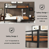 Bellemave Full XL Over Queen Bunk Bed for Adults, Full XL Over Queen Bunk Bed Frame with 2 Ladder and Full Length Guardrail, Easy Assemble, Mattress Not Included, Black Bellemave