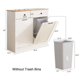 Vabches Trash Cabinet Double Trash Can, Dog Proof Tilt Out Trash Bin Holder, Hideaway Free Standing Recycling Cabinet with 2 Drawers for Kitchen Living Room White Vabches