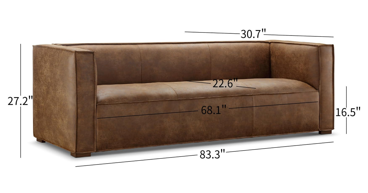 CHERS 83.3" Mid Century Modern Sofa, Luxury French Mixed Fabric Couch with Tight Back, Square Armrest Lounge Sofas for Living Room, Apartment, Bedroom, Office, Chestnut CHERS