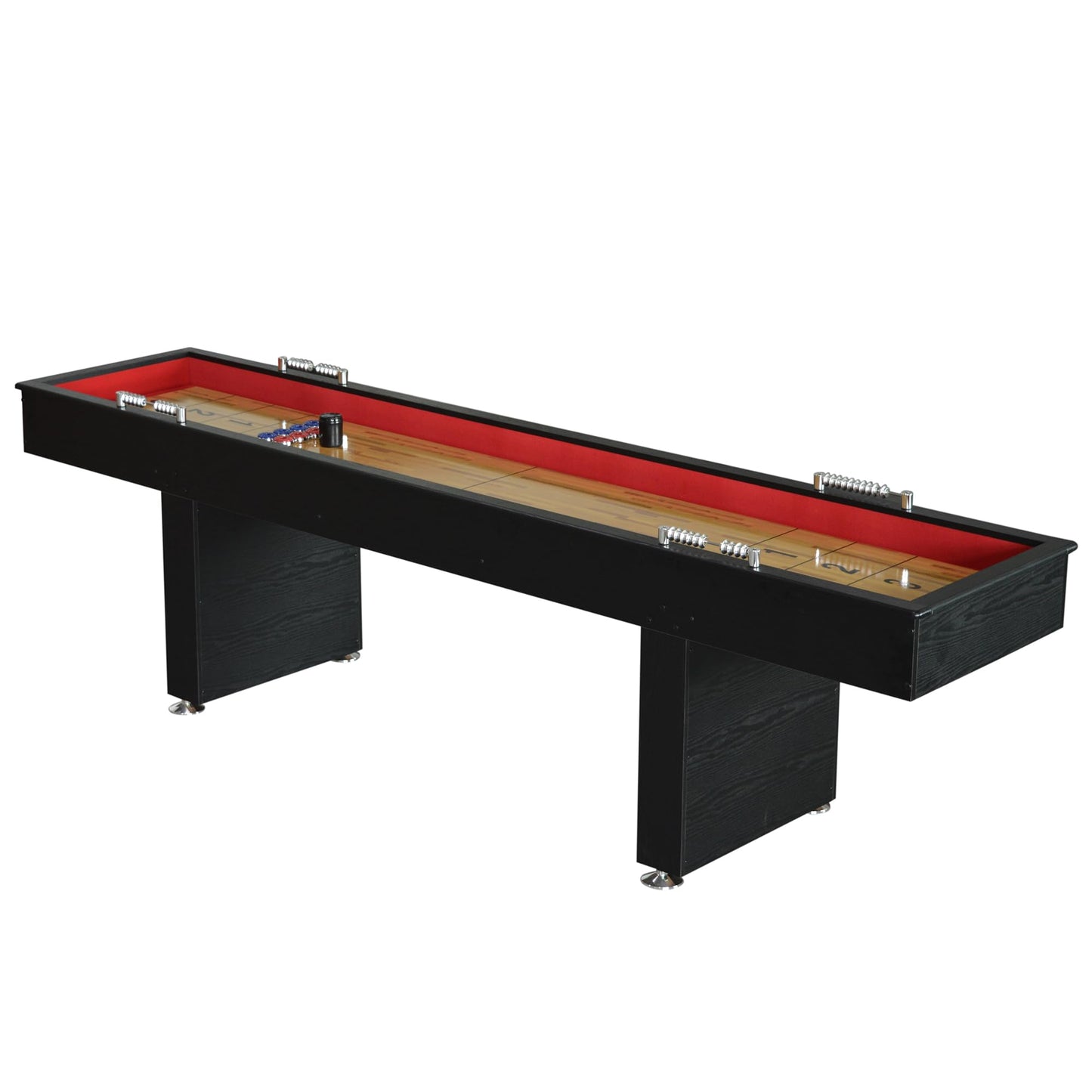 Hathaway BG1203 Avenger 9-Foot Avenger Shuffleboard for Family Game Rooms with Padded Gutters, Leg Levelers, 8 Pucks and Wax, Black - WoodArtSupply