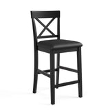 Cozyman 26" Wood Bar Stools Set of 2, Counter Height Bar Stools with Classical X-Shaped Back, Solid Barstools with Rubber Wood Frames and Faux Leather Seat, Black Cozyman