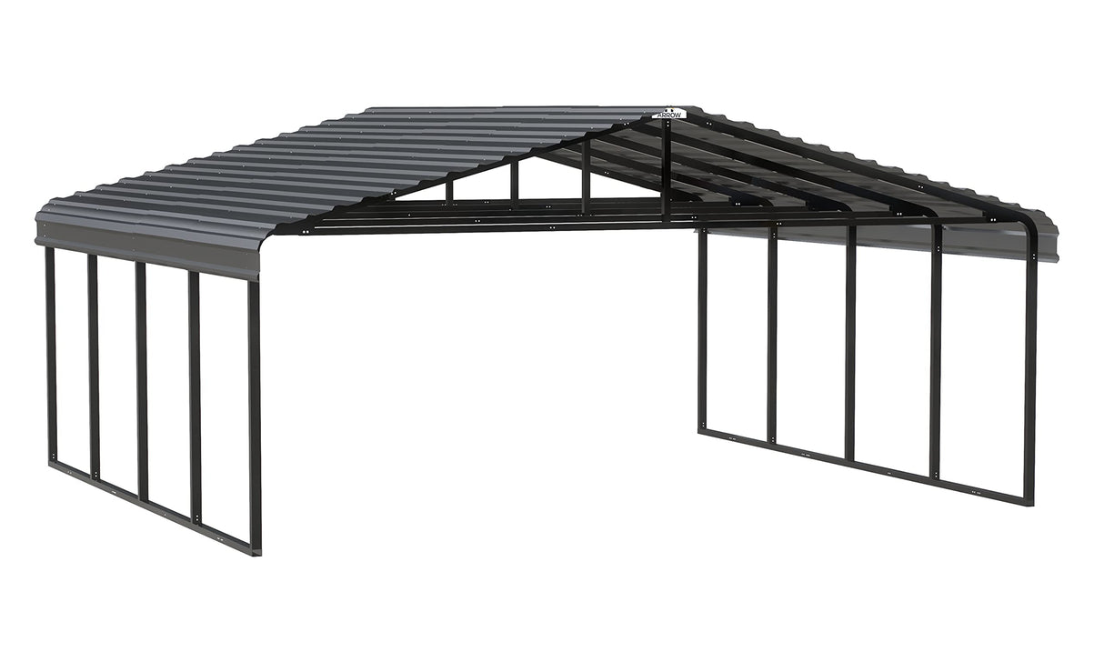 Arrow Carports Galvanized Steel Carport, Double Car Metal Carport Kit, 20' x 24' x 7', Charcoal Arrow