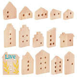 OLYCRAFT 15Pcs Unfinished Wooden House Shaped Blocks House Blank Wood Cutouts Wood Blocks with Hole Wooden Display Decoration Pieces for Home Kitchen Office Shelf Coffee Bar Decor -15 Styles OLYCRAFT