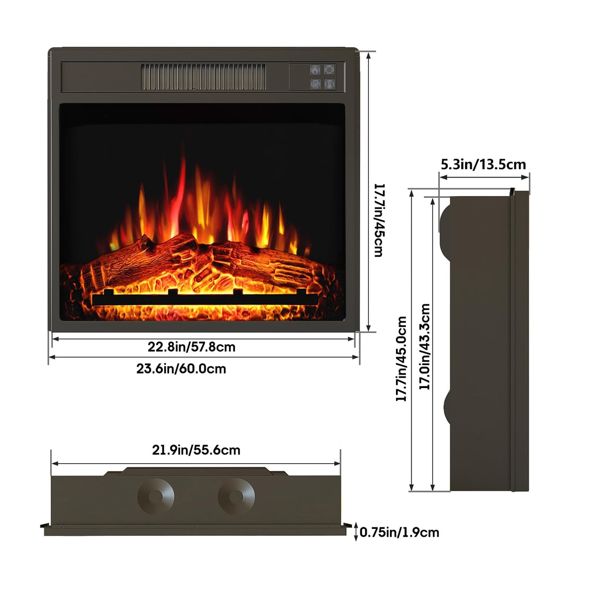 23" Electric Fireplace Insert, Recessed Fireplace Heater with Low Noise, Remote Control with Timer, Touch Screen, Adjustable Flame Brightness, 23.6" L *17.7" H Vabches