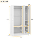 3 Door Wardrobe Armoire Closet with Shutter Doors Freestanding Wardrobe Cabinet with Shelevs and Hanging Rod Clothes, Cabinet Organizer, 21.1"D x 41.4"W x 66.9"H (White) Bellemave