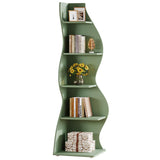 Tribesigns Wavy Corner Shelf, Modern 5-Tier Bookshelf Bookcase with Curvy Shape, Unique Plant Stand Display Rack for Living Room Small Space (Green) Tribesigns