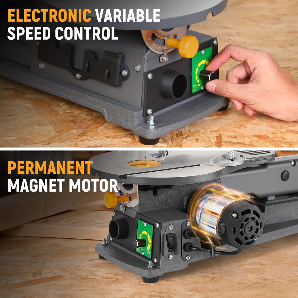 Hoteche 16-inch Power Scroll Saws for Woodworking, 1.2-Amp, Variable Speed, with Large Tilting Working Table and Integrated Dust Port - WoodArtSupply