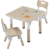 SwemDec Kids Table and 2 Chairs Set, Children Multi-Activity Toddler Table and Chair Set with Graffiti Tabletop for Ages 3-8, Height-Adjustable Kids Study Desk for Classroom/Daycare/Home SwemDec