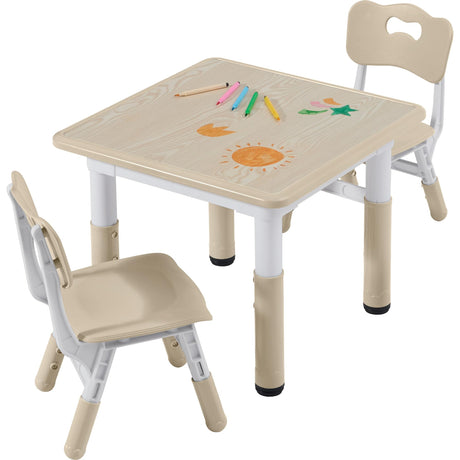 SwemDec Kids Table and 2 Chairs Set, Children Multi-Activity Toddler Table and Chair Set with Graffiti Tabletop for Ages 3-8, Height-Adjustable Kids Study Desk for Classroom/Daycare/Home SwemDec