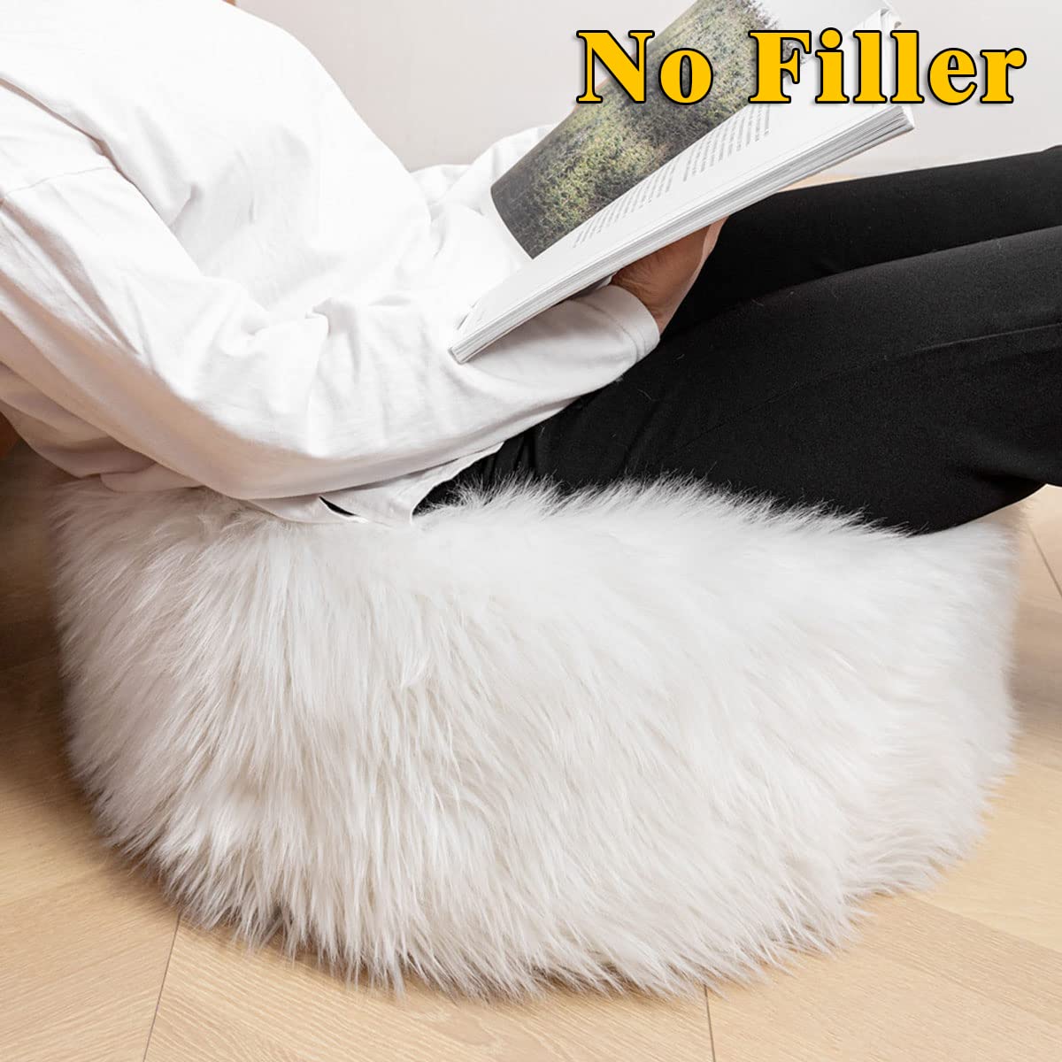 Fur Pouf Ottoman Unstuffed Floor Pouf White Ottoman Foot Rest NO Filler 20x20x12 Inches Round Poof Seat Floor Bean Bag Chair Foldable Floor Chair Storage for Living Room Bedroom White Cover ONLY Asuprui