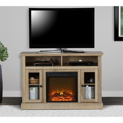 Ameriwood Home Chicago Fireplace TV Stand for TVs up to 50 Inch, Replaceable Electric Fireplace Insert Heater, Realistic Log and Flame Effect, For Living Room or Bedroom, Natural