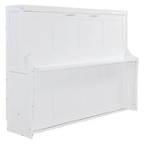 SOFTSEA Queen Size Horizontal Murphy Bed with Desk, Murphy Bed can be Folded into a Cabinet, Hideaway Wall Bed Frame Space-Saving for Guest Room Bedroom Office, White SOFTSEA
