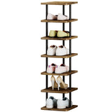 AZERPIAN Shoe Rack 7 Tier Vertical Storage Organizer Narrow Metal Slim Shelf Modern Free Standing Shoe Tower Saving Space for Closet Entryway Bedroom,Black+Rustic Brown AZERPIAN