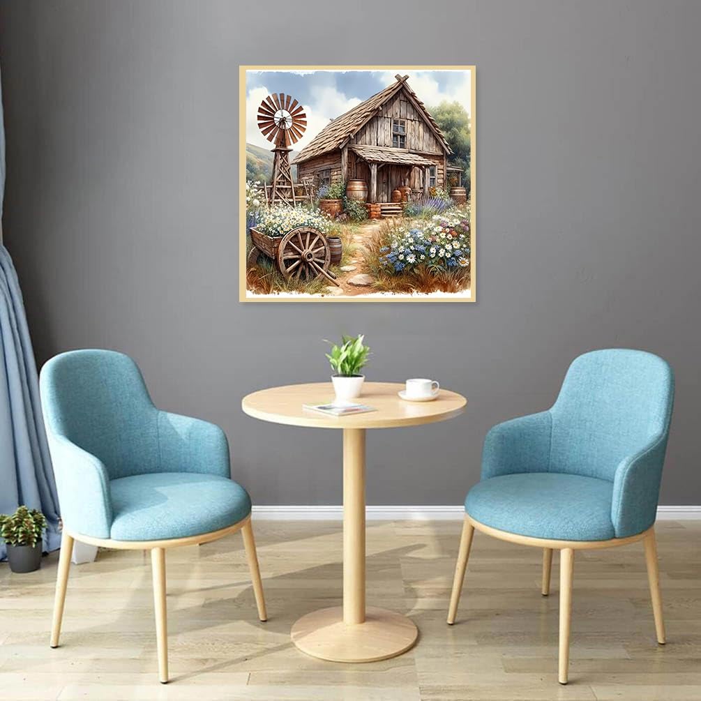 LILEIDECO Wooden House and Sunflowers Diamond Painting Kits for Adults DIY 5D Diamond Art Paint with Round Diamonds Full Drill Gem Art Painting Kit for Home Wall Decor Gifts 13.7x13.7inch LILEIDECO
