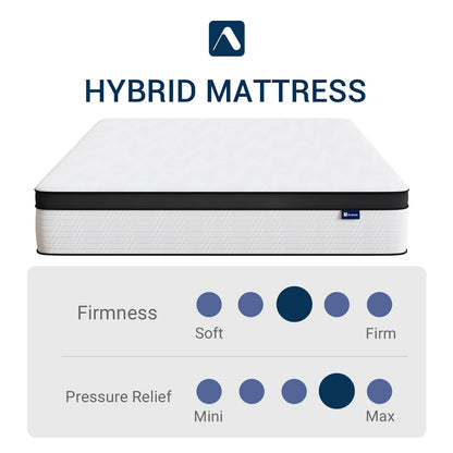 Avenco 10 Inch Queen Mattress, Hybrid Mattress in a Box with Independent Spring, Soft and Comfort Medium Firm Queen Size Mattress, Edge Support, Pressure Relief, Back Pain Relief, CertiPUR-US.