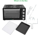 NutriChef 30 Quart Kitchen Convection Oven & 2 Burner Cooker - 1500 Watt Oven - 7 Cook Functions Rotisserie, Cook, Bake, Broil & More - Includes Baking Tray, Skewers & Handles - 19.6 x 16.0 x 13.5 IN NutriChef