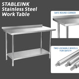 STABLEINK NSF Stainless Steel Table, 24 x 60 Inches Metal Prep & Work Table with Backsplash, Adjustable Undershelf and Table Foot, for Commercial STABLEINK