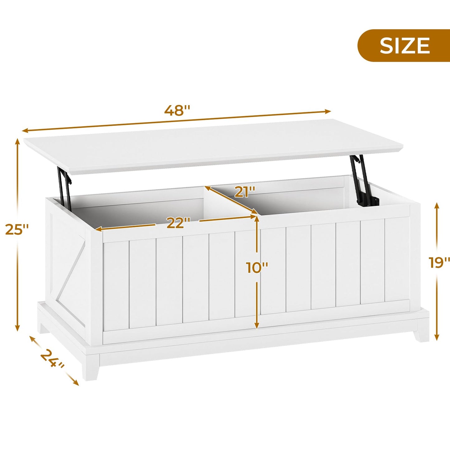 UPOSOJA 48” Lift Top Coffee Table for Living Room, Coffee Tables with Large Storage & Fence Design, Coffee Table lifting top for Living Room Rustic Center Table for Home and Office, White - WoodArtSupply