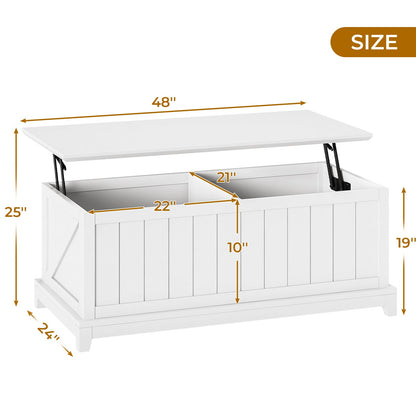 UPOSOJA 48” Lift Top Coffee Table for Living Room, Coffee Tables with Large Storage & Fence Design, Coffee Table lifting top for Living Room Rustic Center Table for Home and Office, White - WoodArtSupply