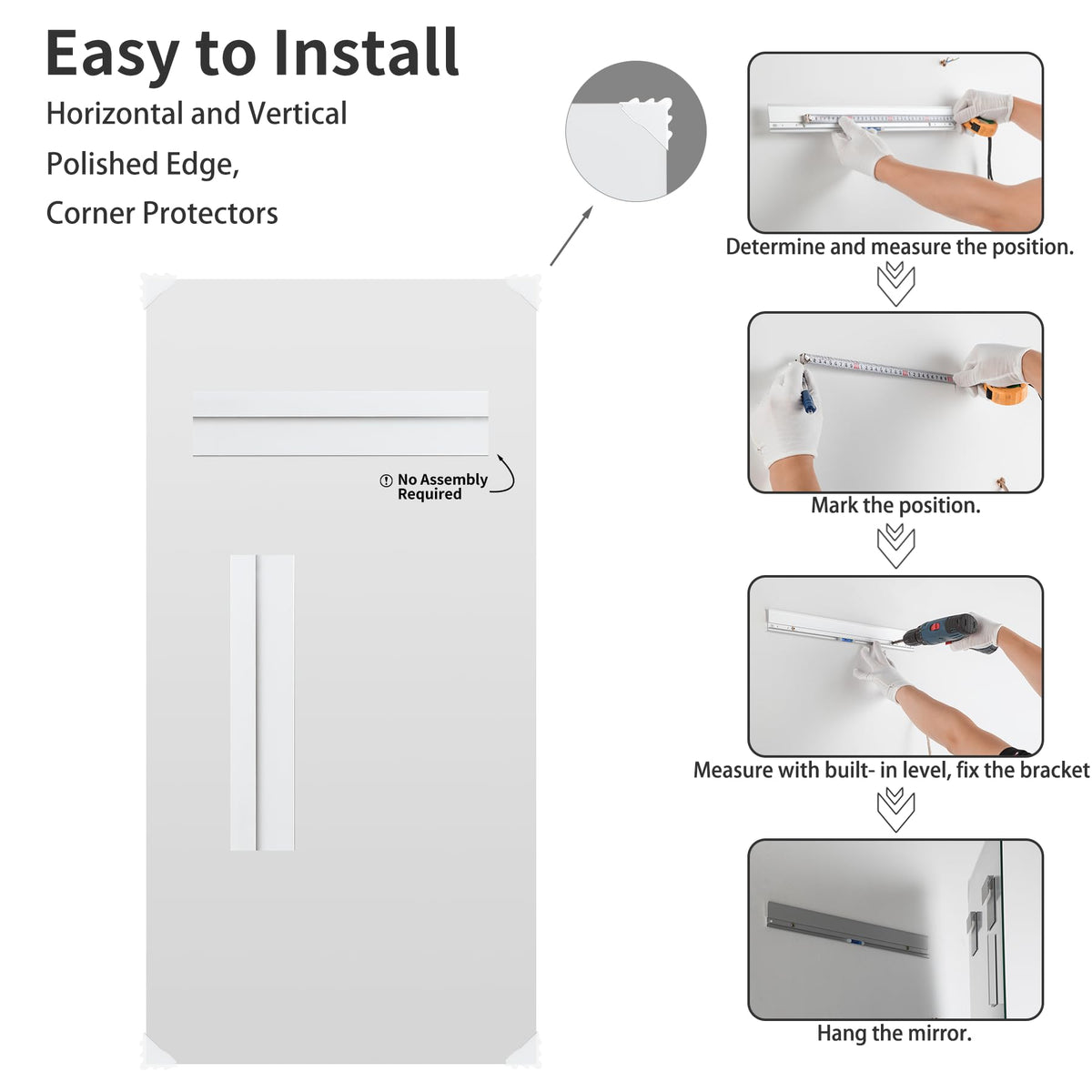 Mirrorons Large Vanity Mirror 72" x 36", Bathroom Vanity Mirror with Frameless Polished Edge, Hangs Horizontally or Vertically. Upgraded Shatterproof Bathroom Mirrors for Wall. Mirrorons