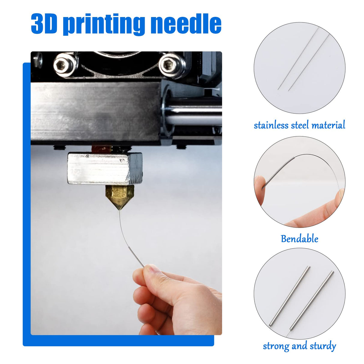 50 Pieces 3D Printer Nozzle Cleaning Kit,0.4 mm Stainless Steel Needles Cleaner 3D Printer Nozzle Cleaner 3D Printer Accessory Sliverdew