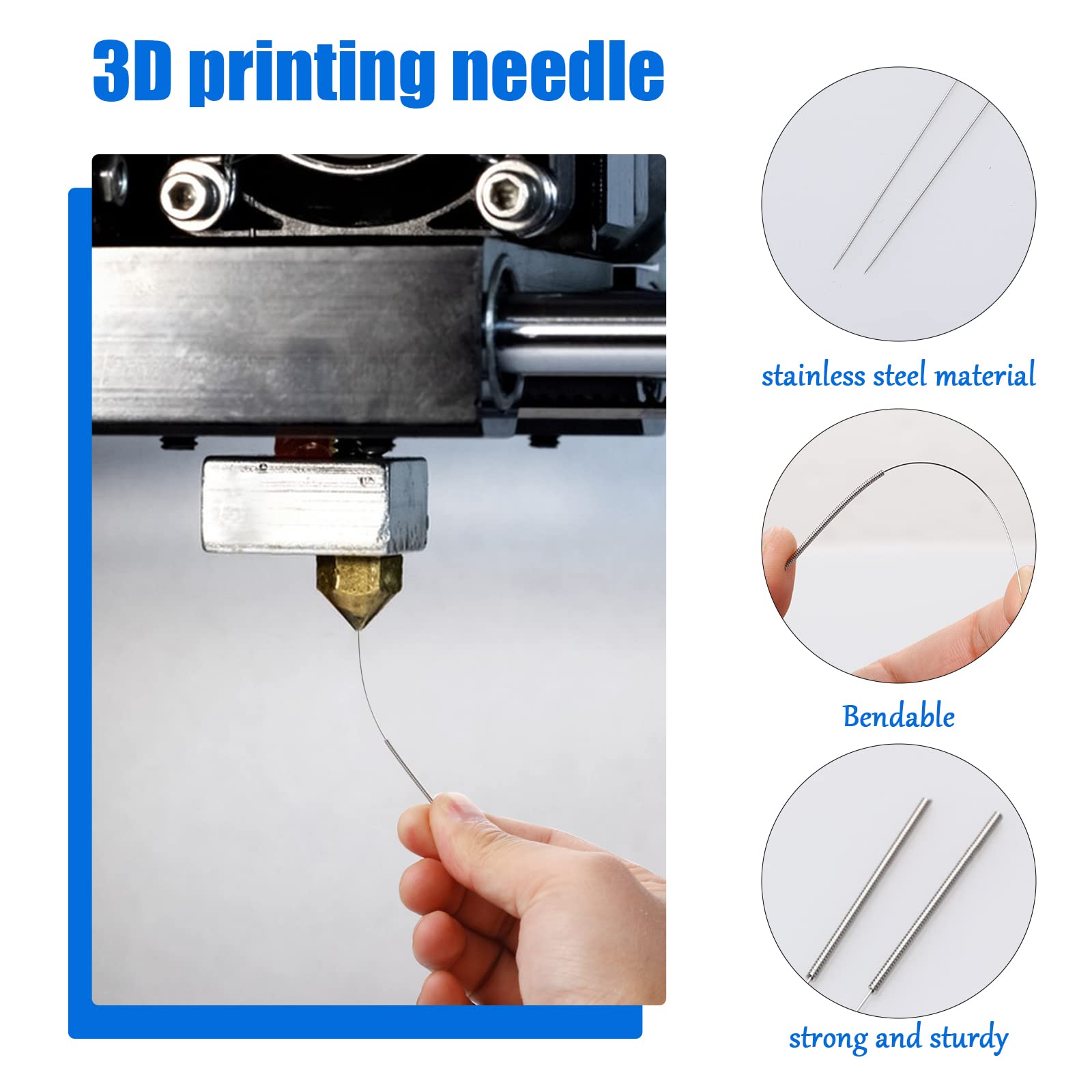 50 Pieces 3D Printer Nozzle Cleaning Kit,0.4 mm Stainless Steel Needles Cleaner 3D Printer Nozzle Cleaner 3D Printer Accessory - WoodArtSupply