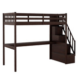 SOFTSEA Espresso Twin Loft Bed with Storage Staircase, Desk, and Safe Access for Kids SOFTSEA