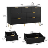 LYNSOM Dresser for Bedroom, Modern 7 Drawer Black Dresser with Metal Handles and Wide Drawer, Wood Chest of Drawers for Living Room LYNSOM
