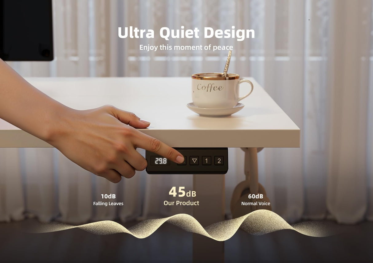 Seang Electric Standing Desk with Adjustable Height, 63x24 Inch Stand Up Desk, Sit Stand Desk with Splice Board for Home Office Computer Workstation, White Frame/White Top Seang