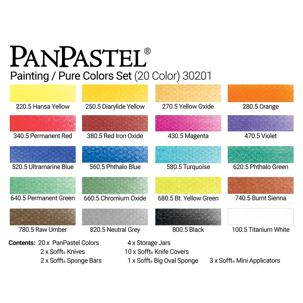 PanPastel Artist Pastels by GOLDEN, Painting Set, 20 Color, Professional Artist Pastels, Unique Pan Format (cake-like) PanPastel
