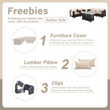 4 Pieces Outdoor Patio Furniture Set 43 in Outdoor Fire Pits Wicker Outdoor Furniture Chairs and Sofa 60000 BTU Outdoor Propane Fire Pit Table Non-Slip Cushions and Waterproof Covers, Khaki Oasishine