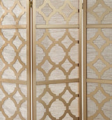 Roundhill Furniture Quarterfoil Infused Diamond Design 4-Panel Room Divider, Gold Roundhill Furniture