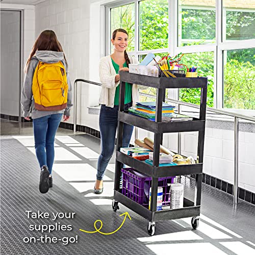 Stand Steady Tubstr 4 Shelf Utility Cart Supports Up to 300 lbs - Heavy-Duty Plastic Service Push Cart with Deep Shelves and 4" Casters, for Offices, Stand Steady