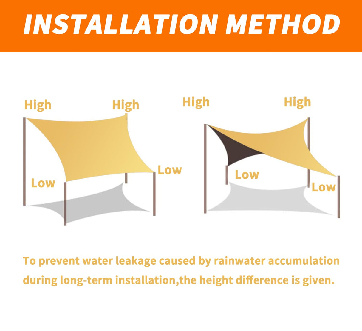 20' x 20' x 20' Triangle Sun Sail Shades Canopy UV Block Sun Shades Outdoor Patio Garden Backyard Pergola Shade Cover Sand OOTONAT