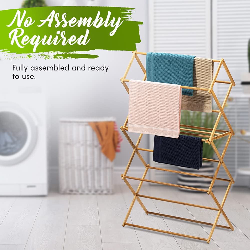 Bartnelli Bamboo Laundry Drying Rack for Clothes, Wood Clothing Dryer, Extreme Stability, Heavy Duty Built, Foldable, Collapsible Space Saving | 2 Size Tiers, Pre-Assembled (X-Large - BDR-552 - WoodArtSupply