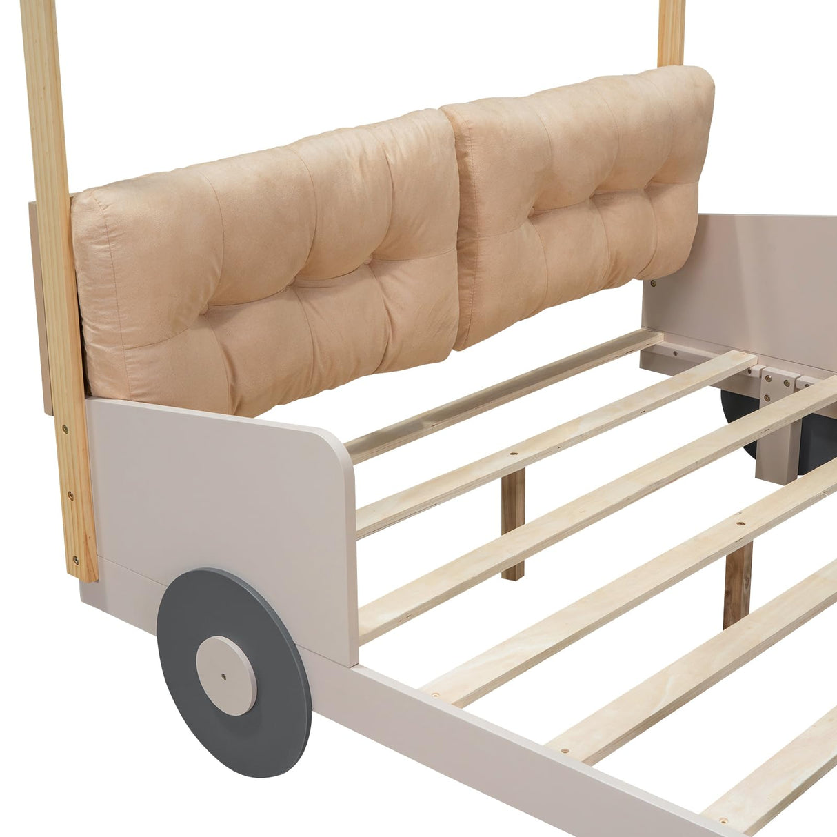 Bellemave Full Size LED Race Car Bed with Tufted Headboard and Imaginative Ceiling Cloth Bellemave