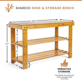 Leaf & Grain Bamboo Shoe Rack - Shoe Storage Bench for Front Door Entrance - Entryway Bench with Shoe Shelf, Shoe Storage Organizer, Wooden Shoe Rack, Durable Shoe Bench for Home (Natural) Leaf & Grain