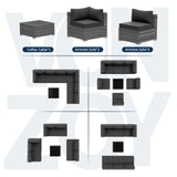 VONZOY Outdoor Patio Furniture Set 7 Pieces Sectional Rattan Sofa Set, PE Wicker Patio Conversation Set with 6 Seat Cushions and 1 Tempered Glass Table and Furniture Cover, Black VONZOY